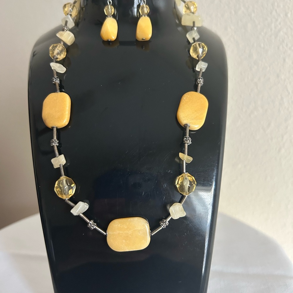Yellow Beaded Necklace and Earring Set